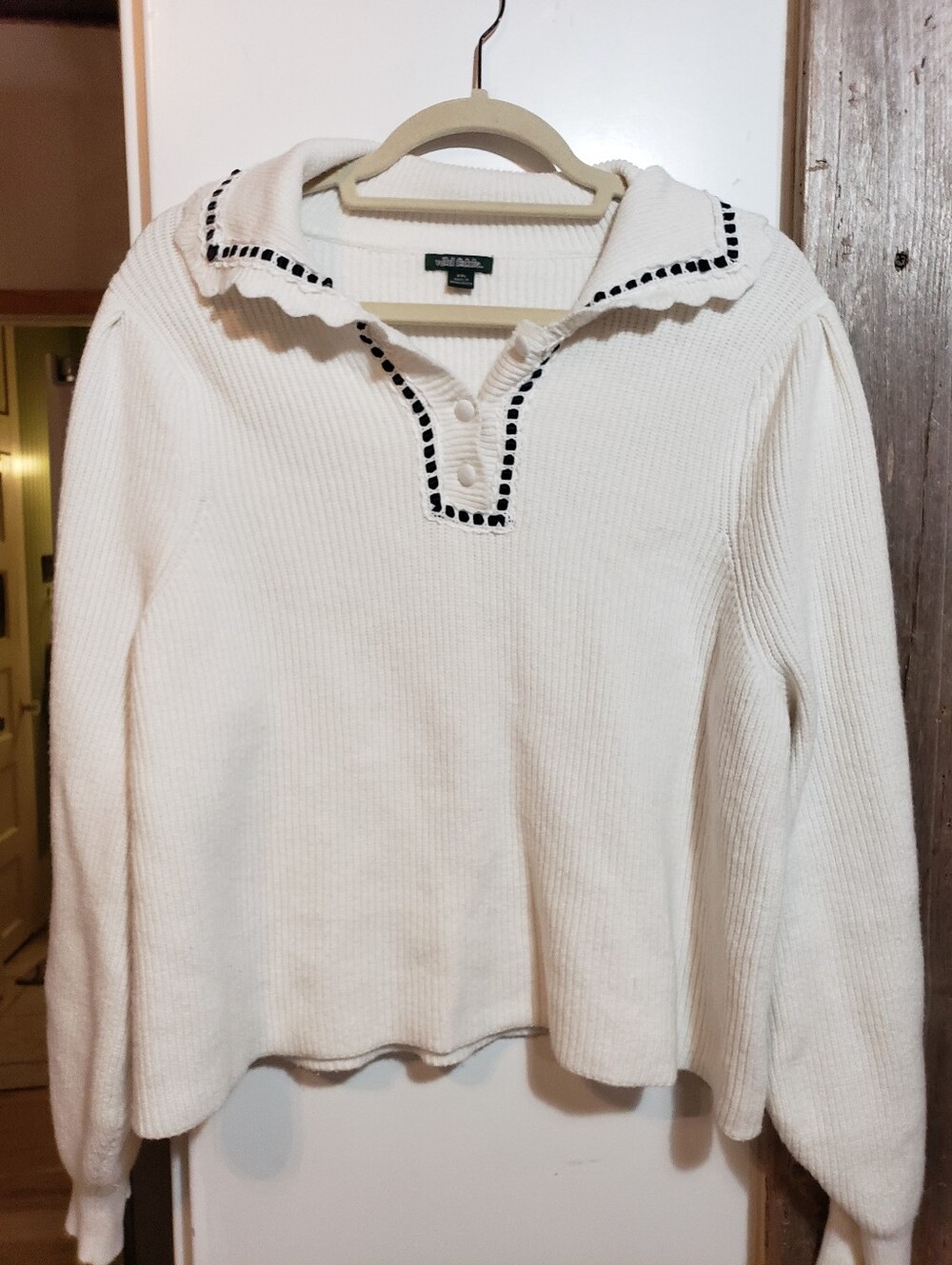 Cream/white Knit Polo Collar Black Trim XXL Sweater